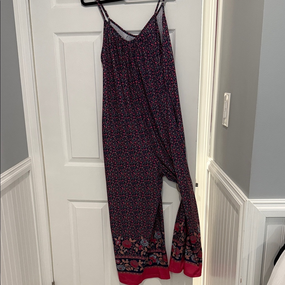 Floral Print Jumpsuit with Red Accents